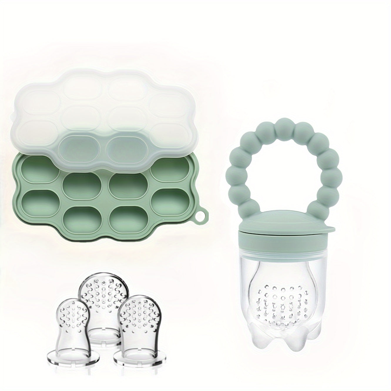 Bandeja de almacenamiento de comida para bebé de silicona con alimentador de fruta y bolsas