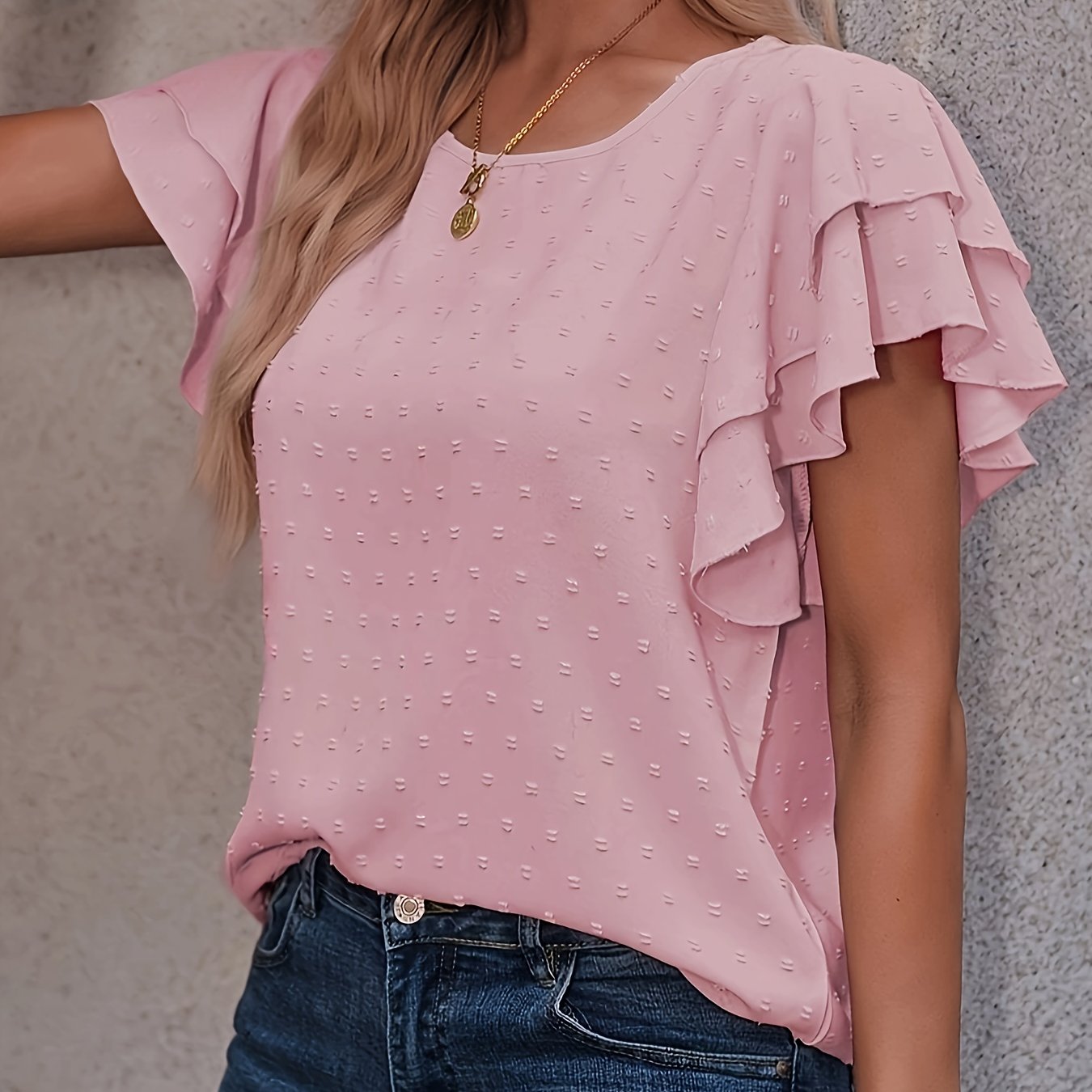 Plus o'lcham ayollar uchun ruffle qolti T-shirt oq bahor yoz kundalik ko'ylak