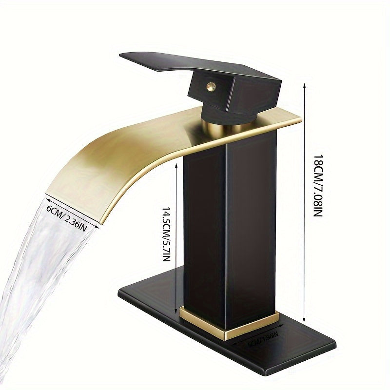 Black and Gold Stainless Steel Bathroom Faucet Single Handle Waterfall Sink Mixer with Ceramic Valve
