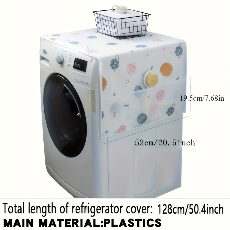 Gul naqshli muzlatgich uchun chang qopqog'i, cho'ziluvchan PET mato, elektrsiz, magniysiz, 127.0 sm x 50.8 sm, oq chamomil dizayni