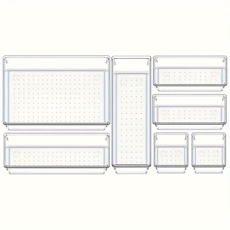 Clear Plastic Drawer Organizer Set with 4 Sizes for Kitchen Bathroom Makeup Office Storage