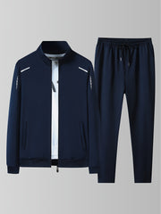 Men's Long Sleeve Jacket and Pants Set with Letters and Stripes for All Seasons