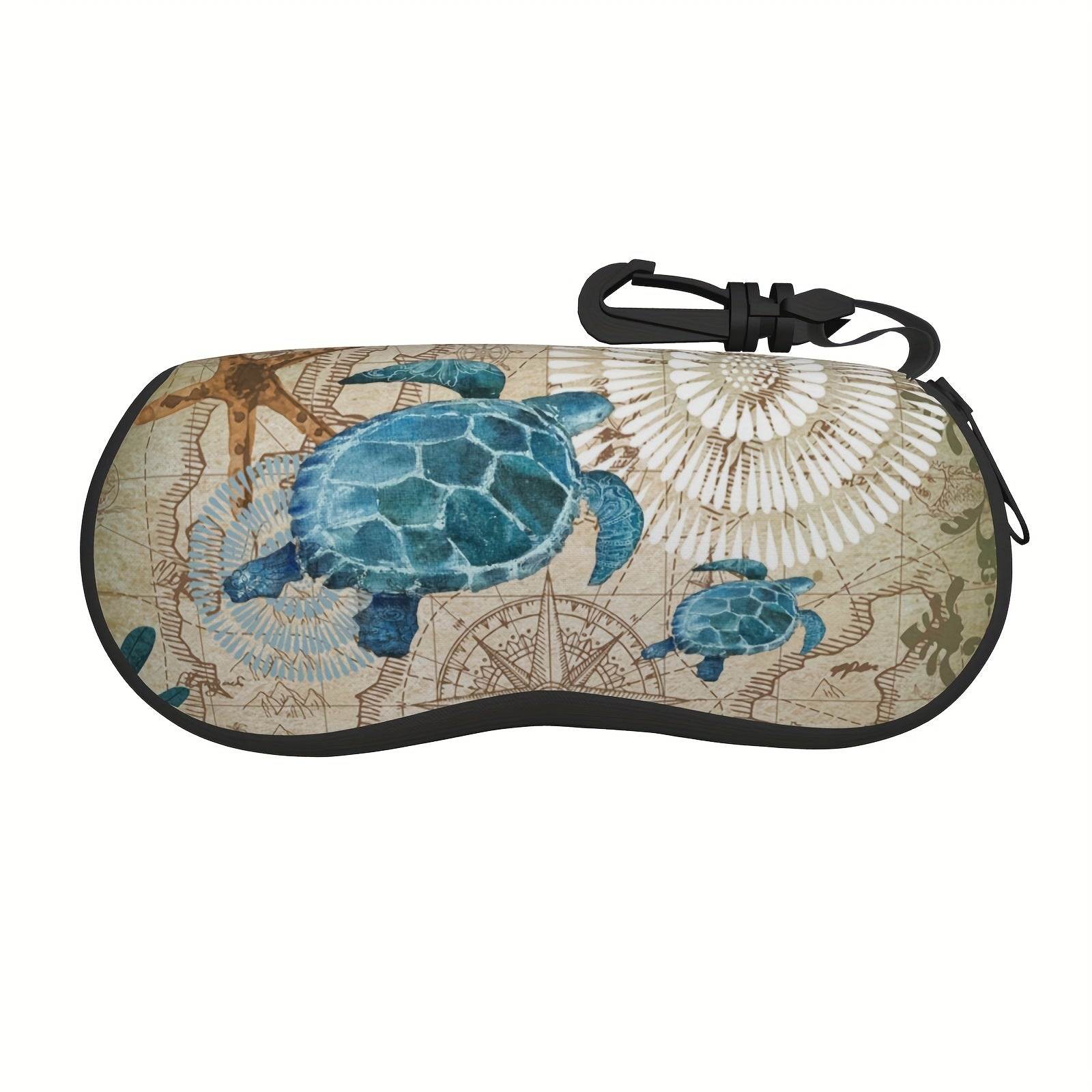 Neoprene Zipper Glasses Case with Ocean Sea Turtle Design Portable Eyeglass Storage