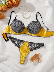 Women's Lace Satin Lingerie Set with Underwire and Adjustable Straps