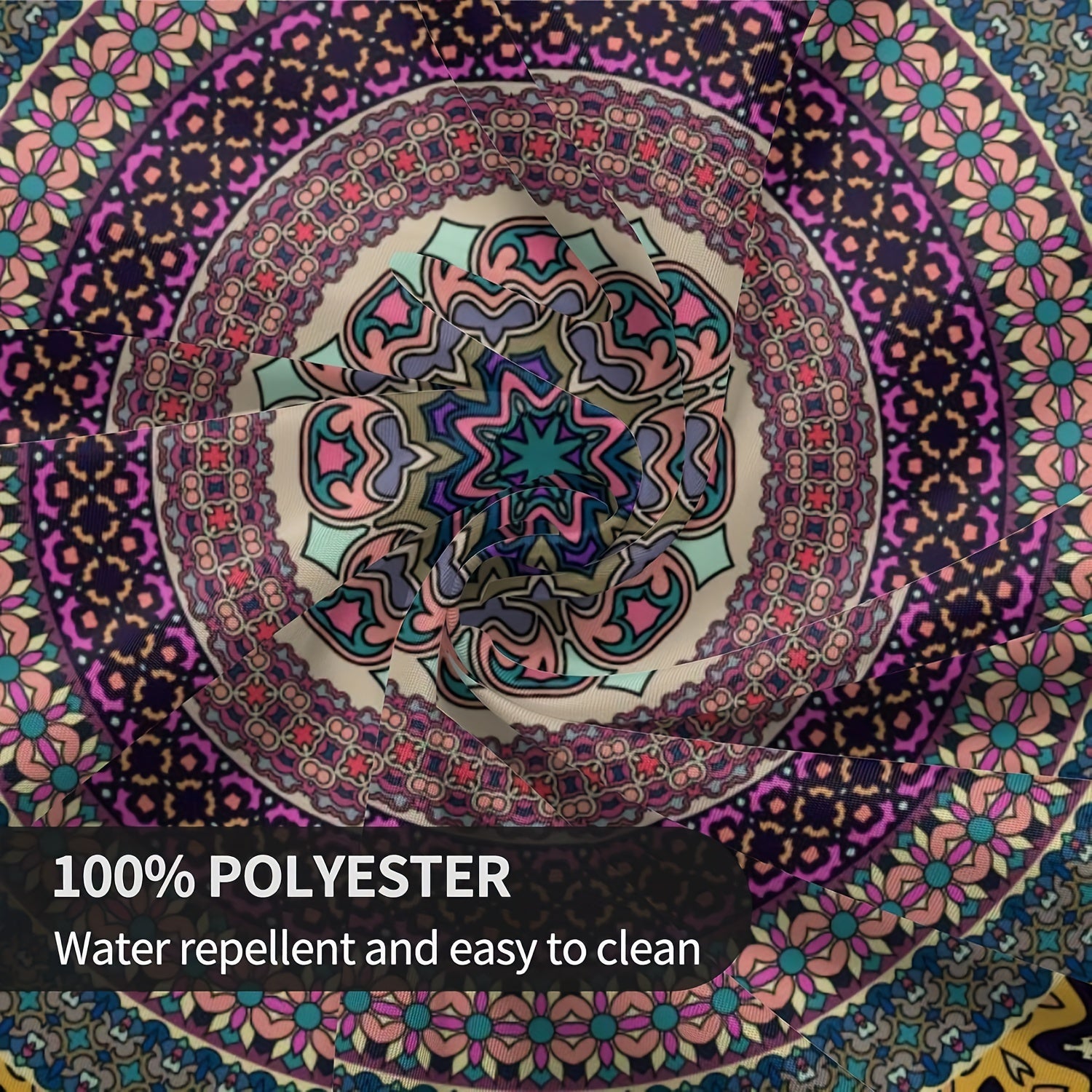 Mantel redondo impermeable de poliéster bohemio con mandala para cocina, comedor y uso exterior