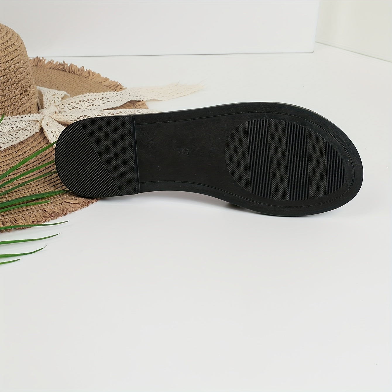 Women's Summer Slip-On Slippers Black PU Open-Toe Flat Casual