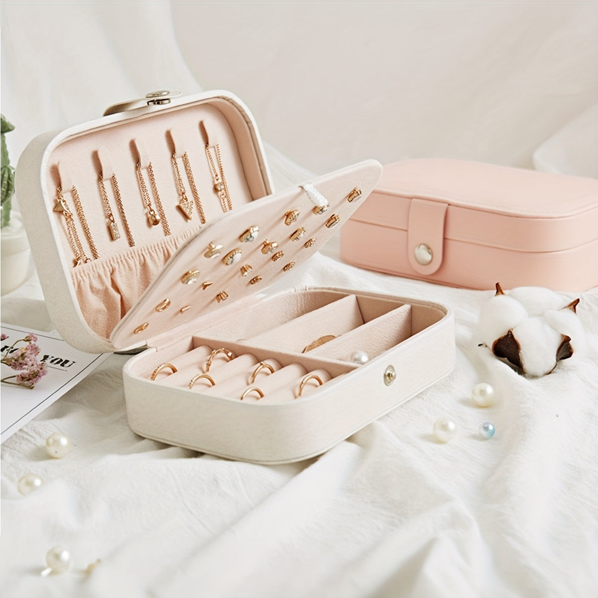 Compact Jewelry Storage Box for Rings Necklaces and Studs On-the-Go Organizer