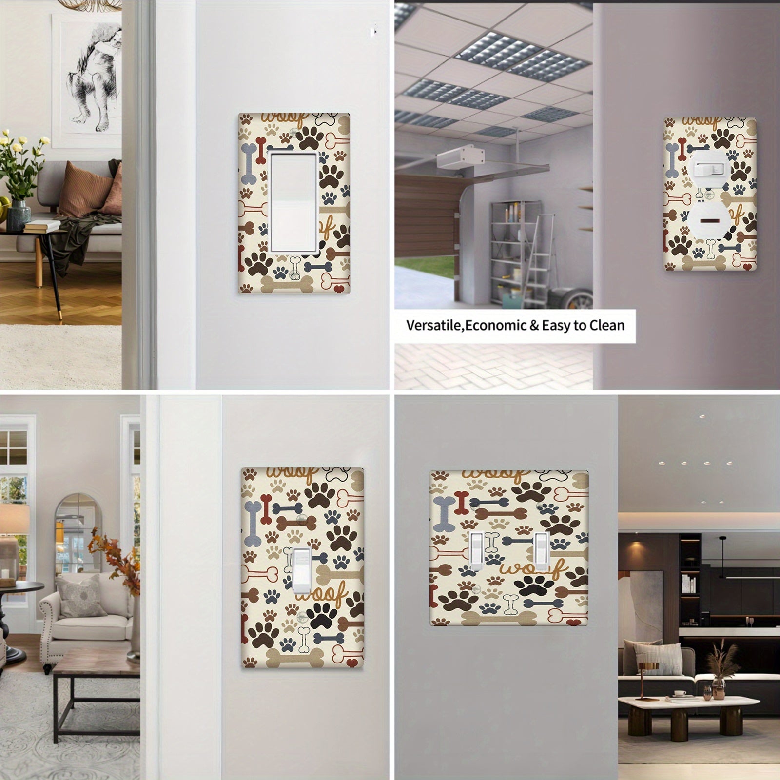 Cubierta de salida con huella de pata y hueso de perro para interruptores de luz de 1 o 2 módulos Decor de granja
