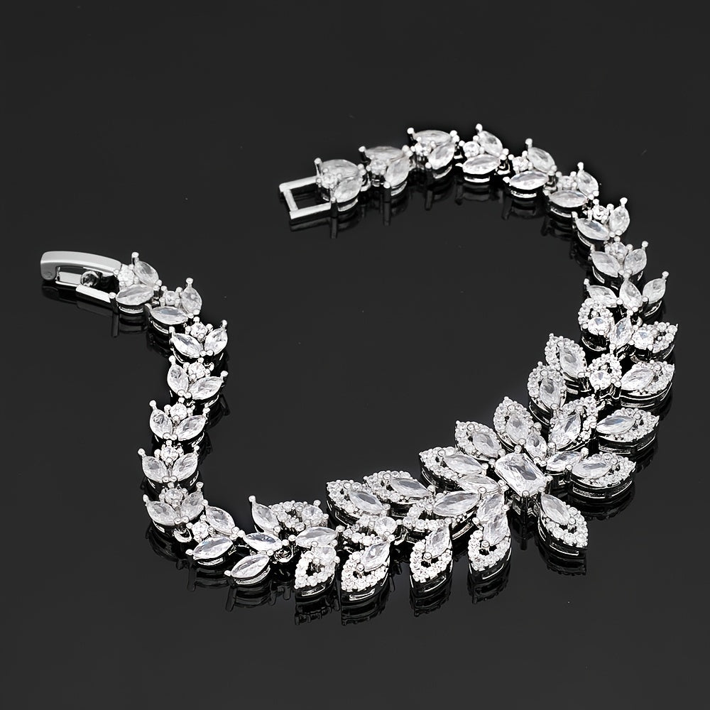 Women’s Crystal Jewelry Set with Necklace Bracelet Ring Earrings Synthetic Zirconia for Weddings