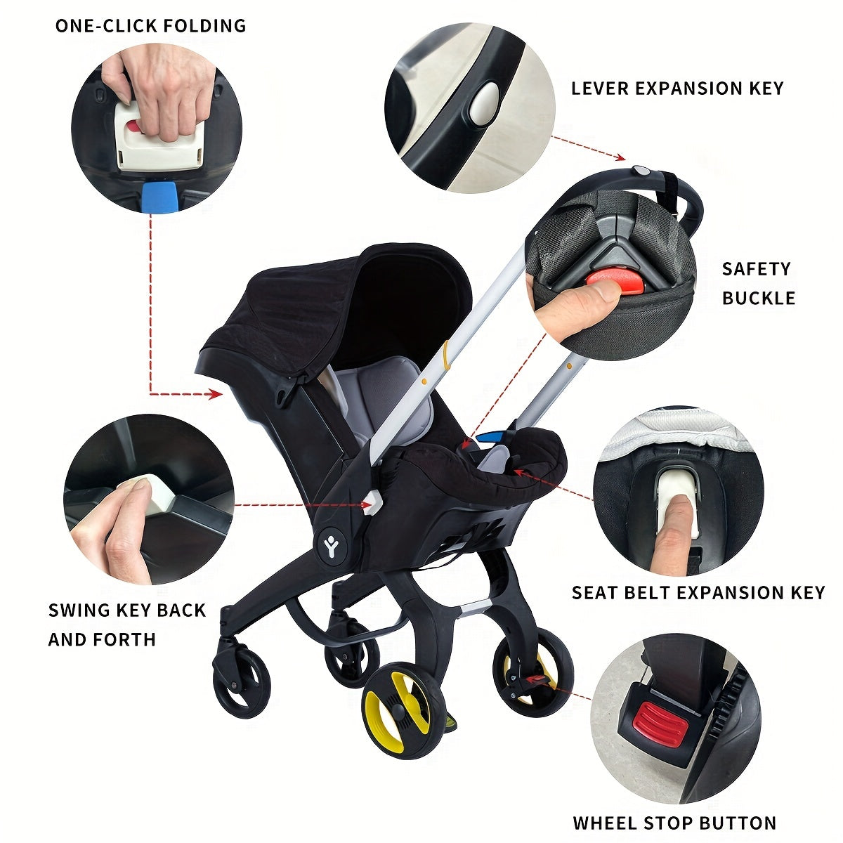 Sayohat va xarid qilish uchun kompakt bolalar aravachasi, bitta o'rindiqli, orqa tomonga yotqizish imkoniyatli, oldinga qaragan