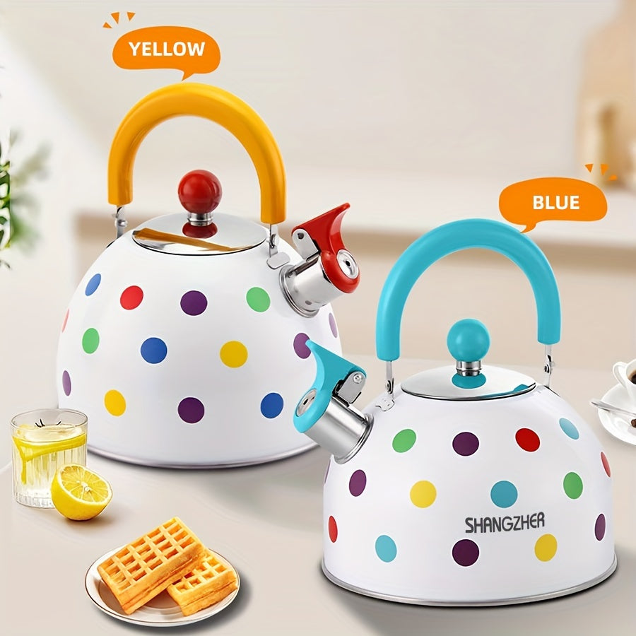 Polka nuqtalari bilan zanglamas po'latdan yasalgan shovqinli qozon, gaz BBQ uchun rang-barang qaynatish qozoni, magnit pechka bilan mos, ochiq havoda sayohat va lagerda suv qozoni uchun ideal