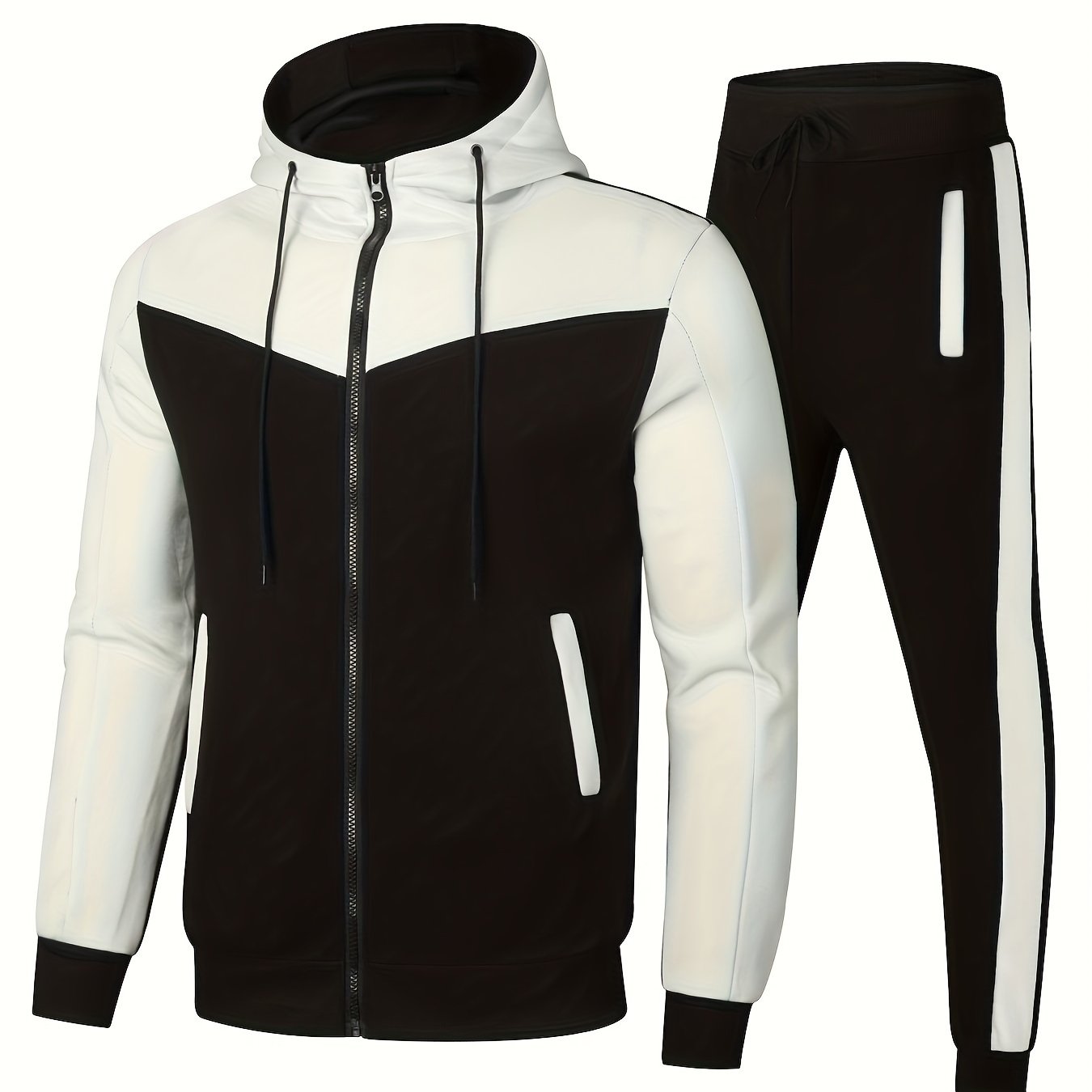 Men's Color Block Two-Piece Suit Hoodie Zipper Casual Breathable Spring Autumn
