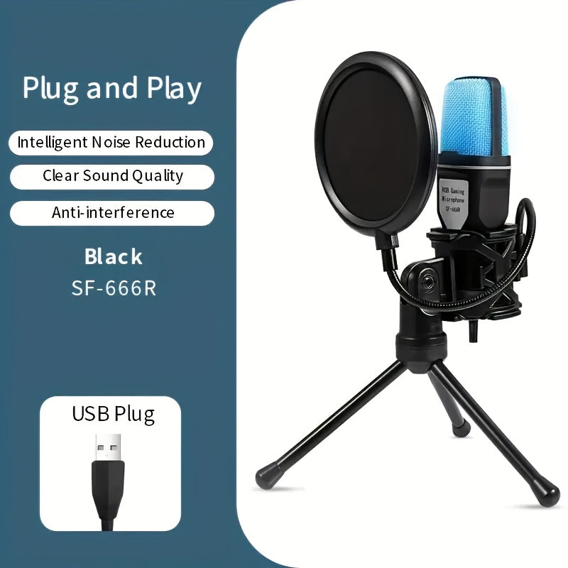 USB Gaming Microphone for Podcasts Streaming and Videos with Mute RGB Light and Volume Control