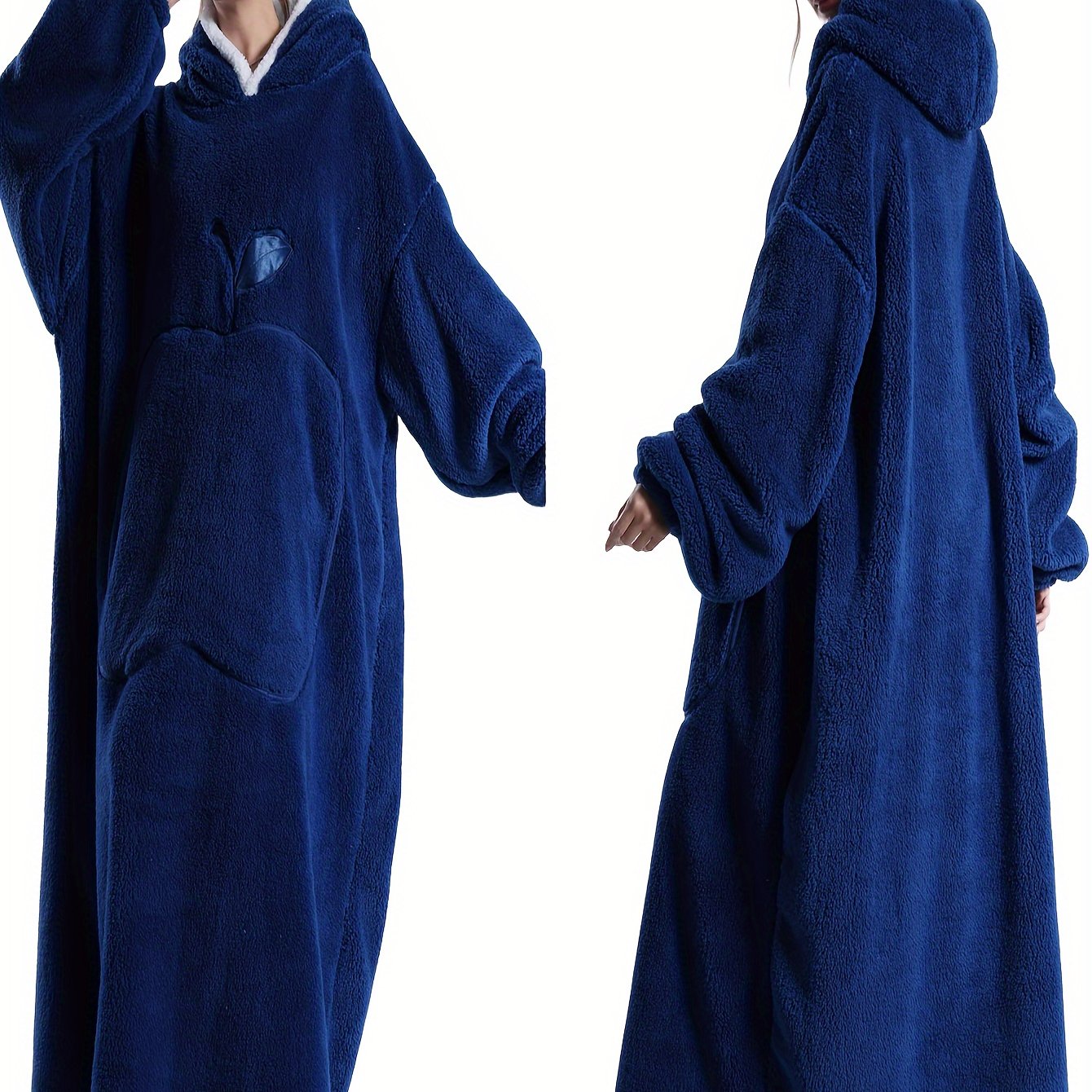 Women's Fleece Hooded Robe Pink Lounge Casual Winter Indoor Outdoor