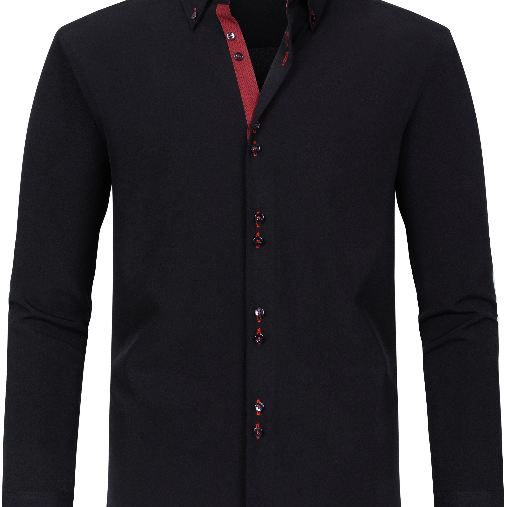 Men's Light Blue Long Sleeve Double Breasted Shirt with Floral Cuffs Polyester Blend