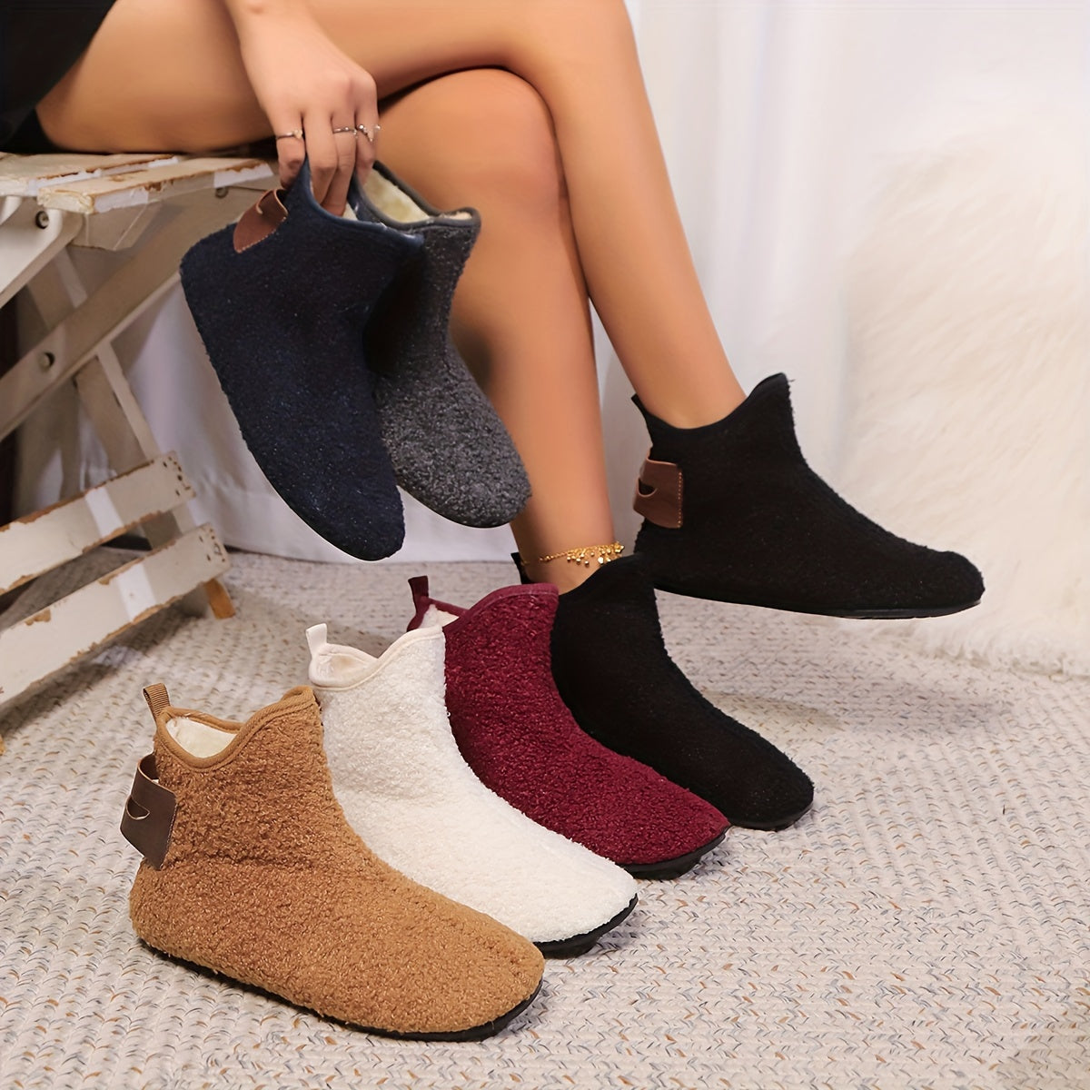 Women’s Winter Slippers Thick Indoor House Shoes Non-Slip Cozy Warm Black Brown White Maroon