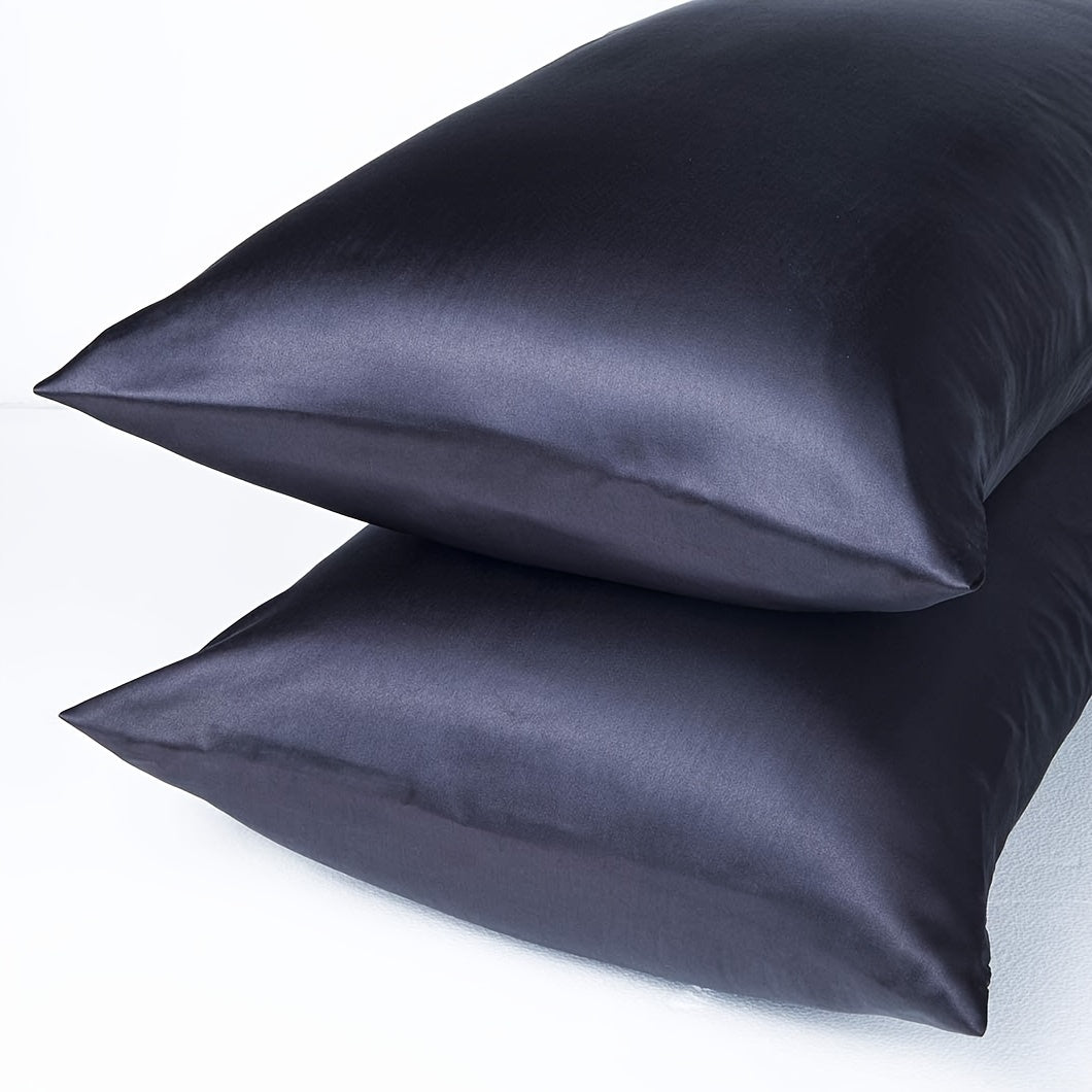 Pair of 2 Satin Pillow Protectors Hypoallergenic Soft Silk-Like Feel Machine Washable