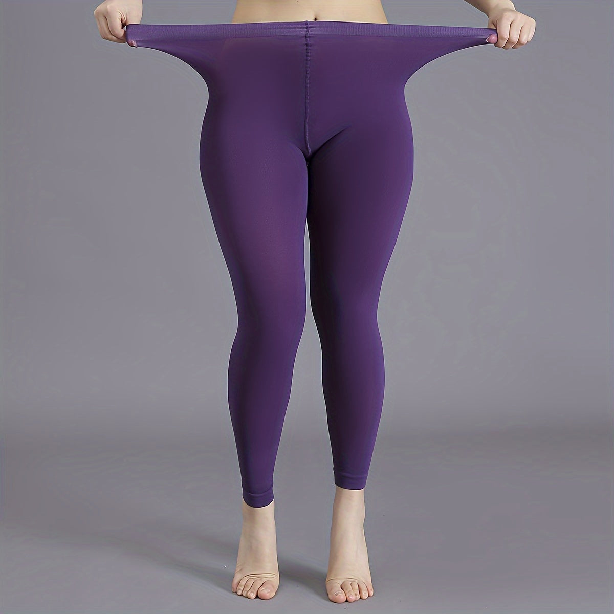 Women's Black High-Waist Opaque Tights Plus Size Footless Pantyhose Nylon Spandex