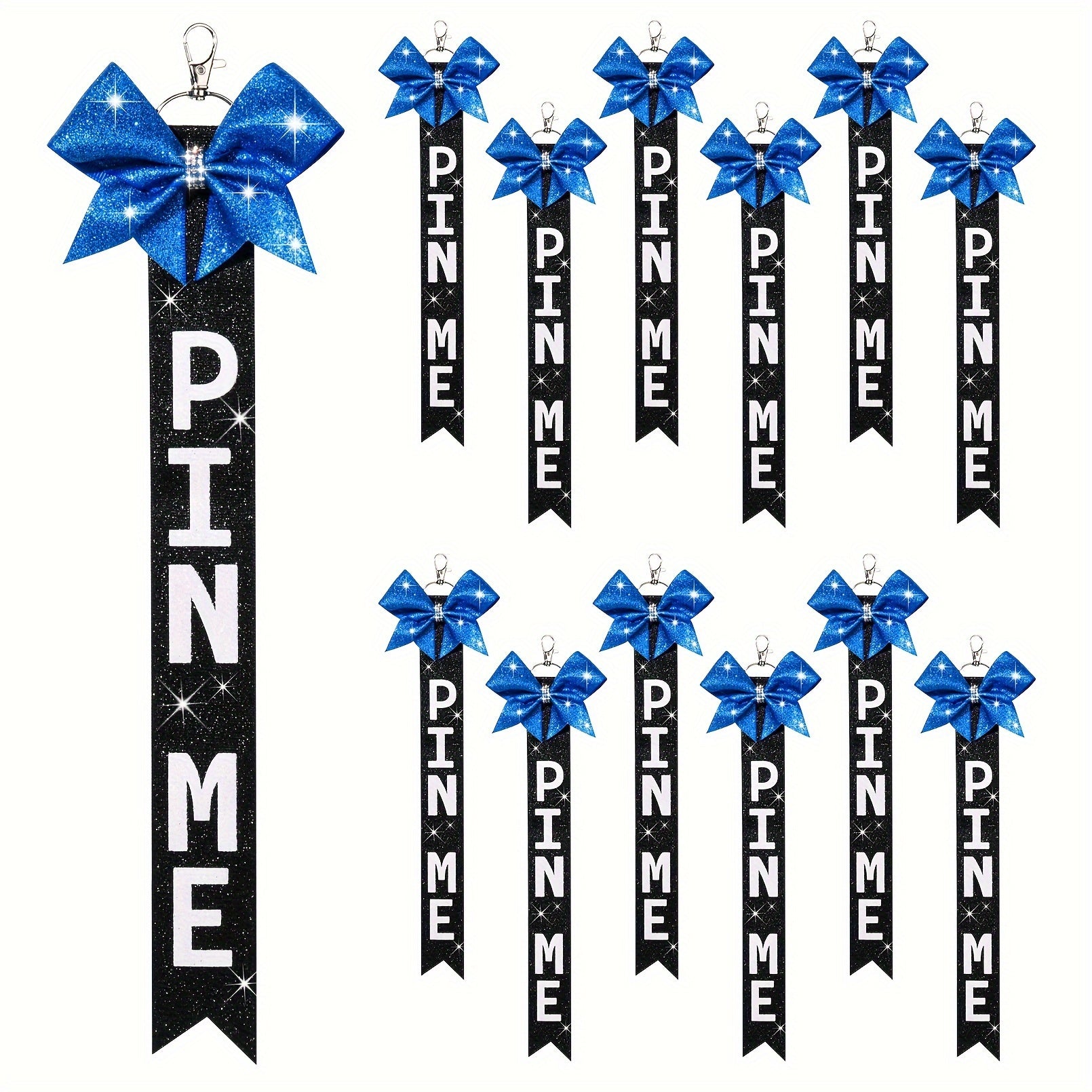 12 Sparkly Cheerleader Bow Keychains Rhinestones Glitter Ribbon for Backpacks Bags Keys