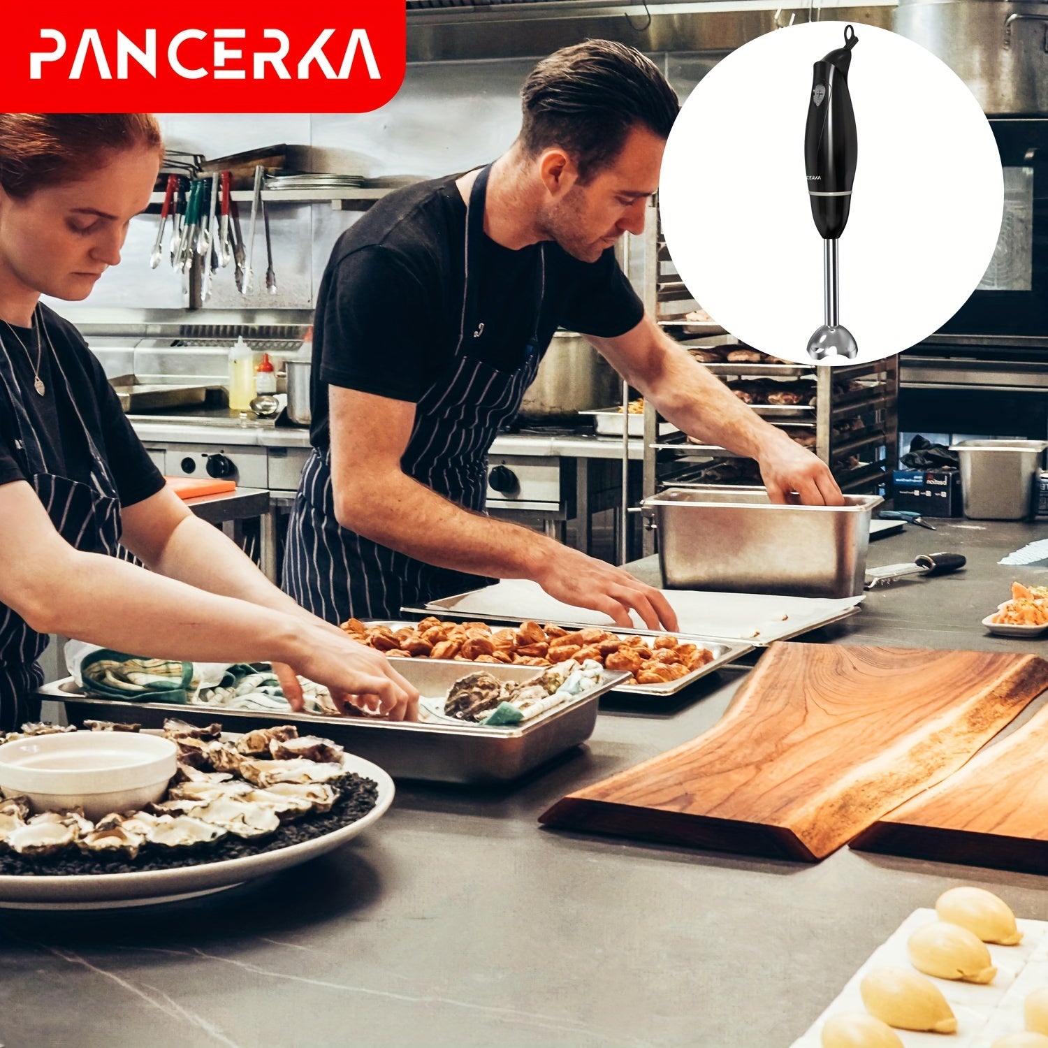 100W Hand Blender Set with Copper Motor Stainless Steel Blades Whisk Frother for Soups Smoothies