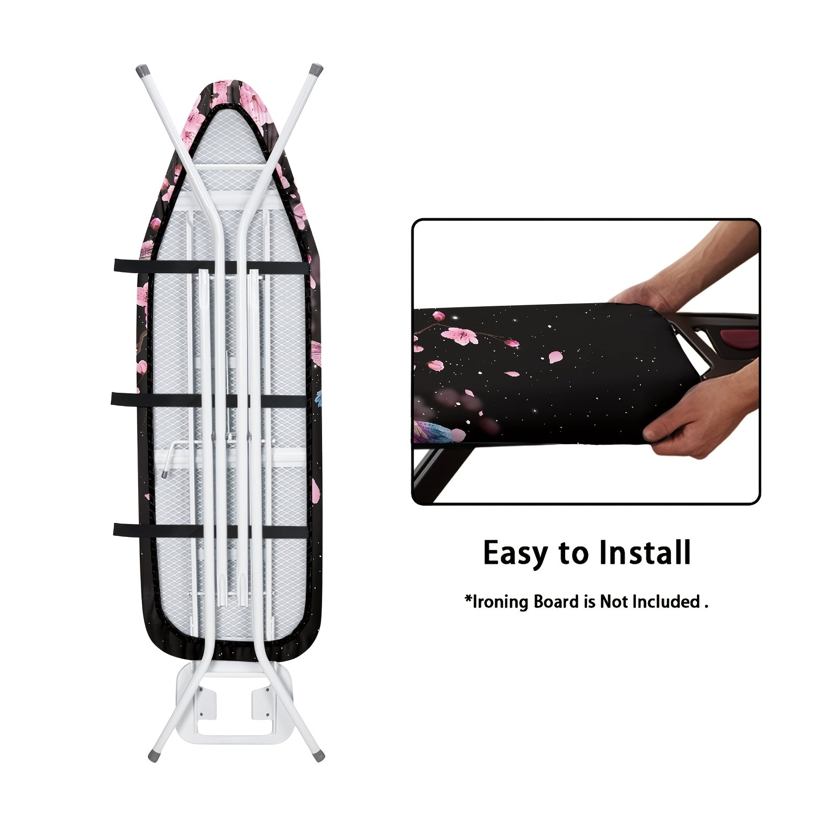 Funda para tabla de planchar con diseño floral y colibrí, bordes elásticos, lavable a máquina, fácil de instalar