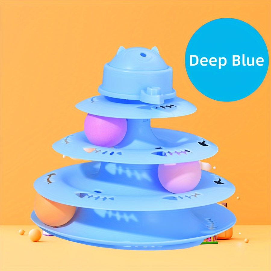 Interactive Cat Toy Tower with Rotating Tracks Multi-Level Plastic Durable Non-Battery