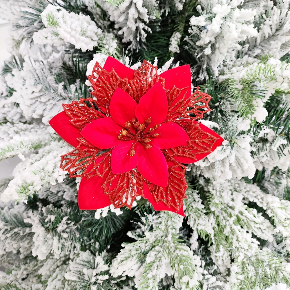 10pcs 15cm Christmas Garland with Multi-Color Hollow Flowers and Gold Accents