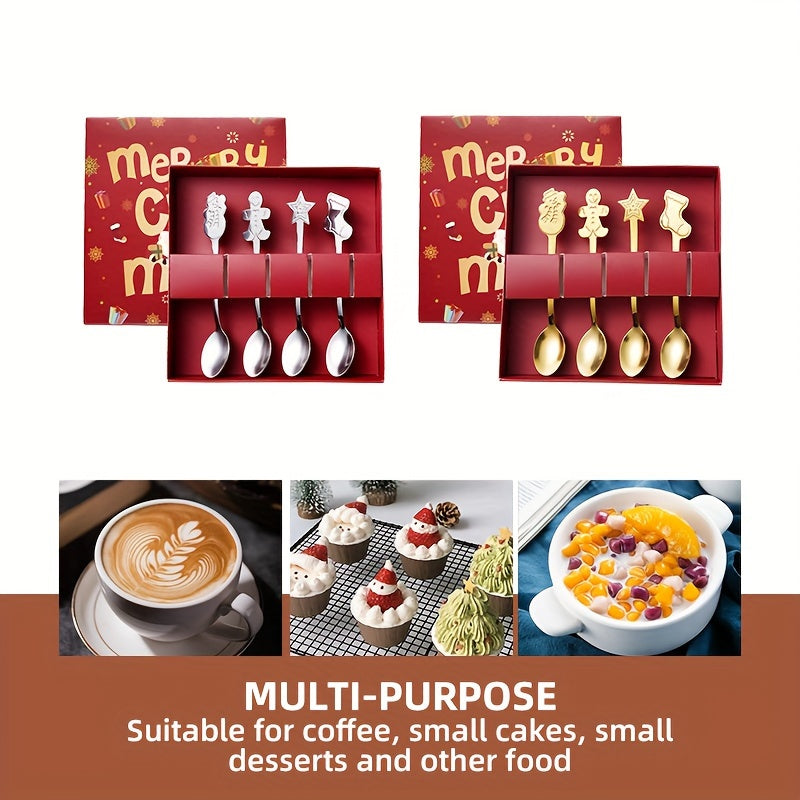 Set of 4 Christmas Stainless Steel Spoons for Coffee Tea Dessert in Gift Box