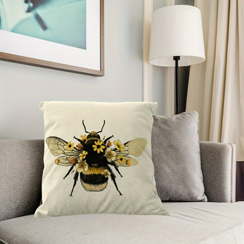Yellow Floral Bee Throw Pillow Cover 45.72cm Decorative Cushion Case for Sofa Bed