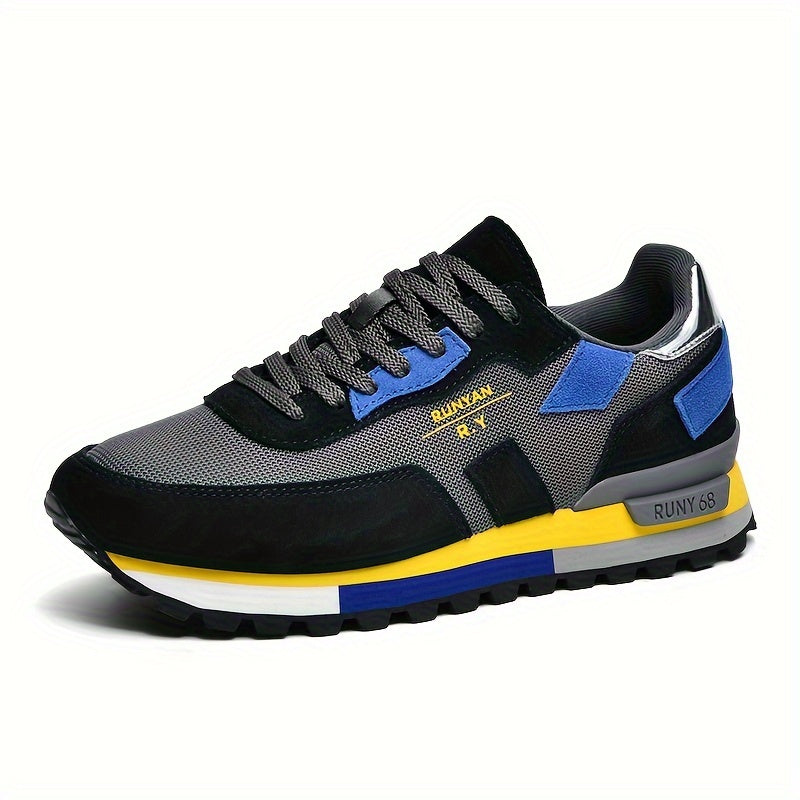 Men's Casual Mesh Sneakers with Breathable Upper, Durable Sole, Low Top in Black Blue Yellow
