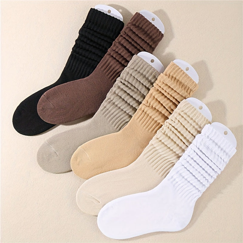 Women's Mid-Tube Socks 6 Pairs Solid Color Soft Comfortable Knee-Length