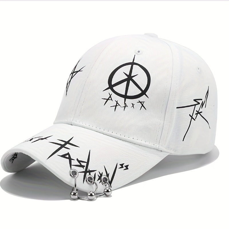 Qora va oq paxta hip-hop baseball shapka, temir halqa va tilla bezak bilan