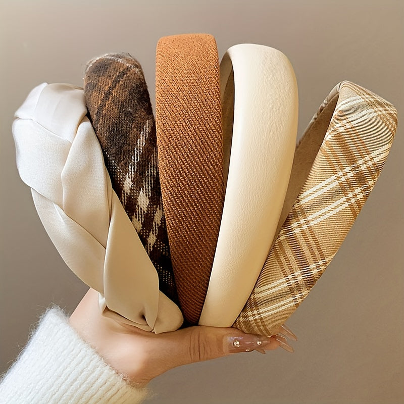 Ayollar uchun 5 ta keng mato bilan toʻqilgan va bir xil rangli soch taqishlari toʻplami, kuz qish sovgʻasi