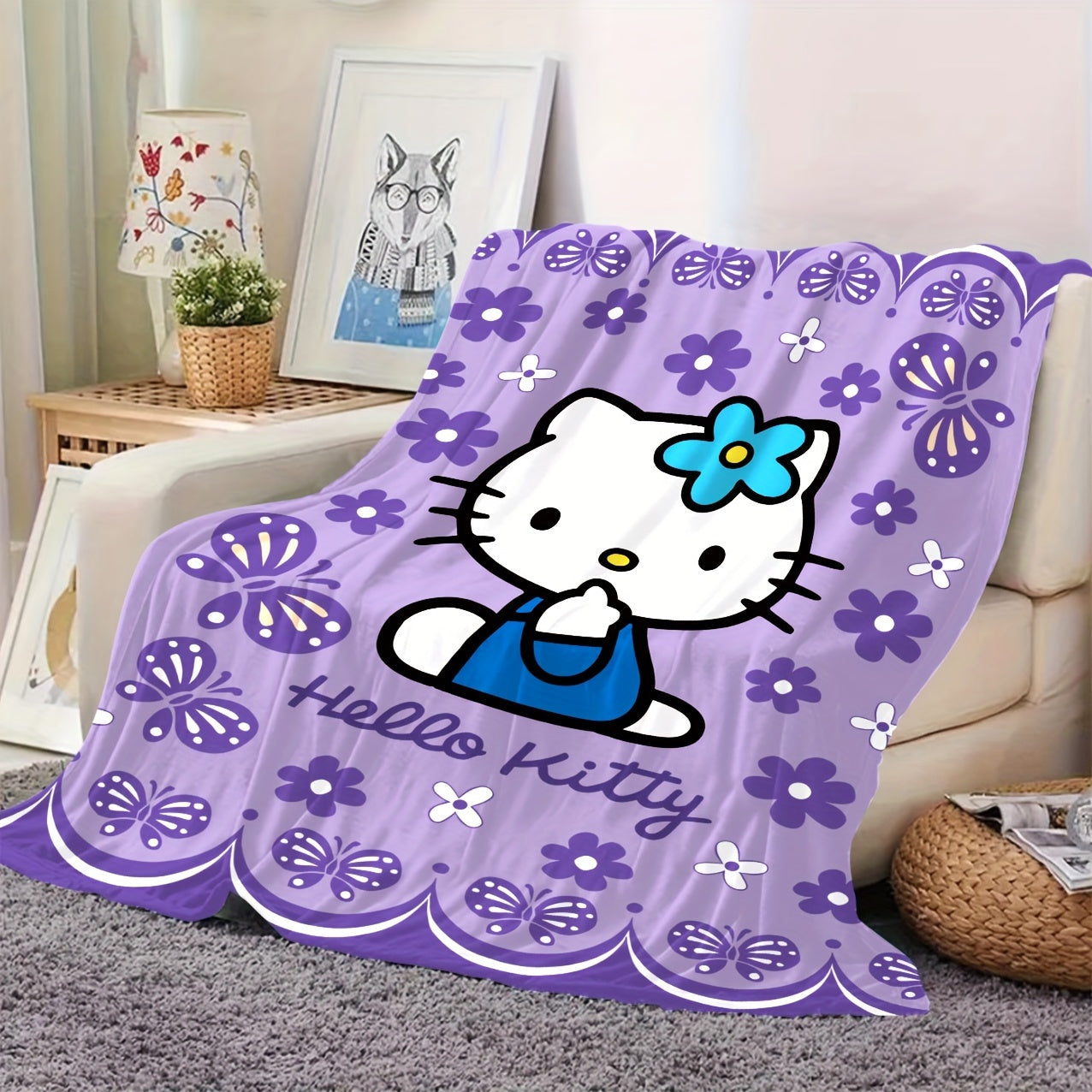 Plush Blanket Flannel Throw for Bedroom Office Travel Pink or Purple