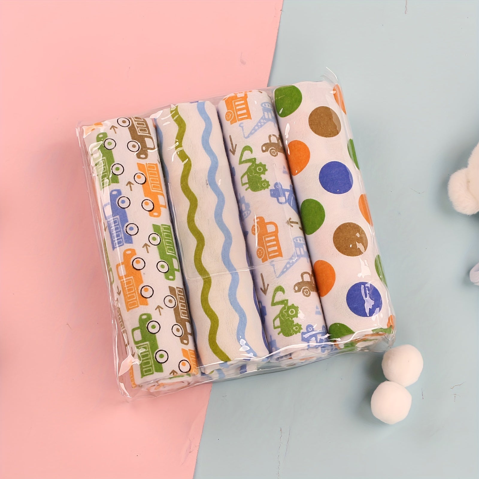 Set of 4 Cotton Baby Blankets with Cartoon Prints for Newborns and Infants