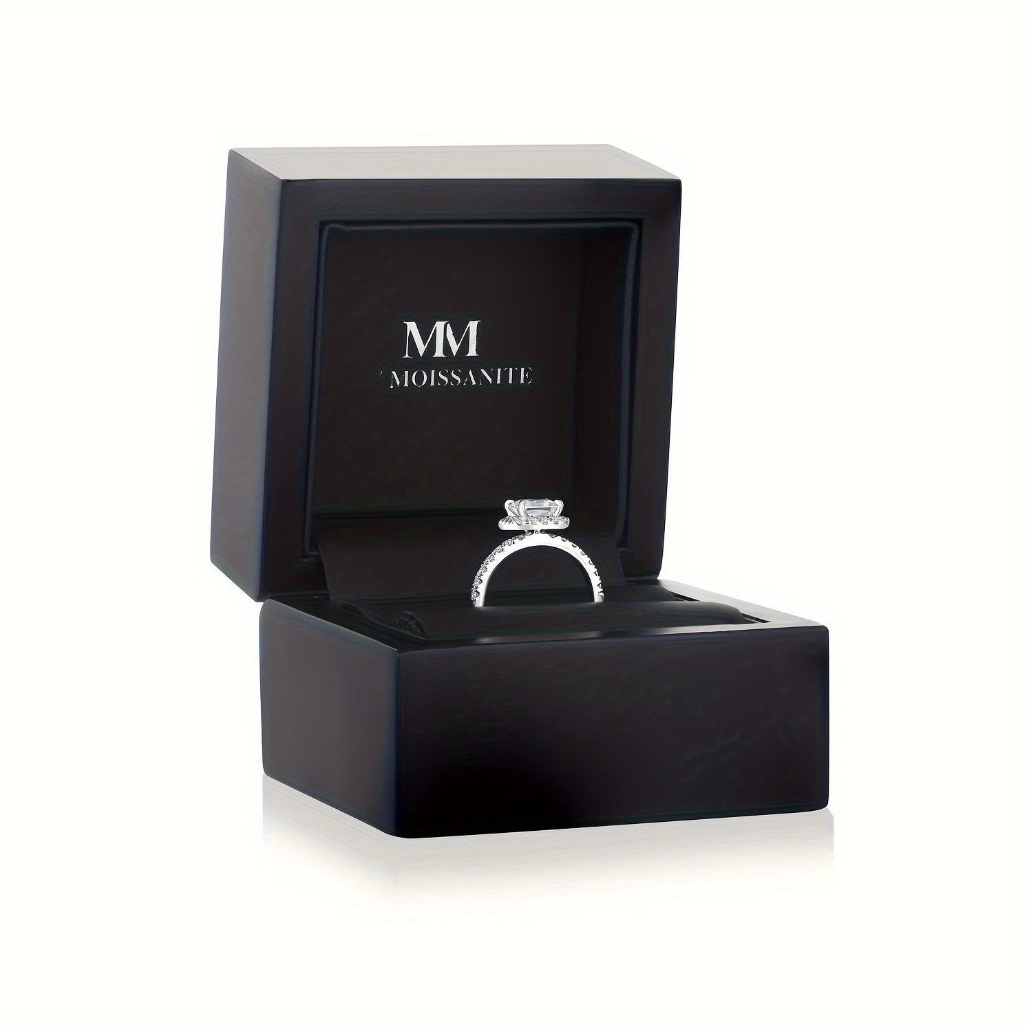 VVS 3ct Princess Cut Moissanite Engagement Ring 14K Gold Plated Halo Pave Band