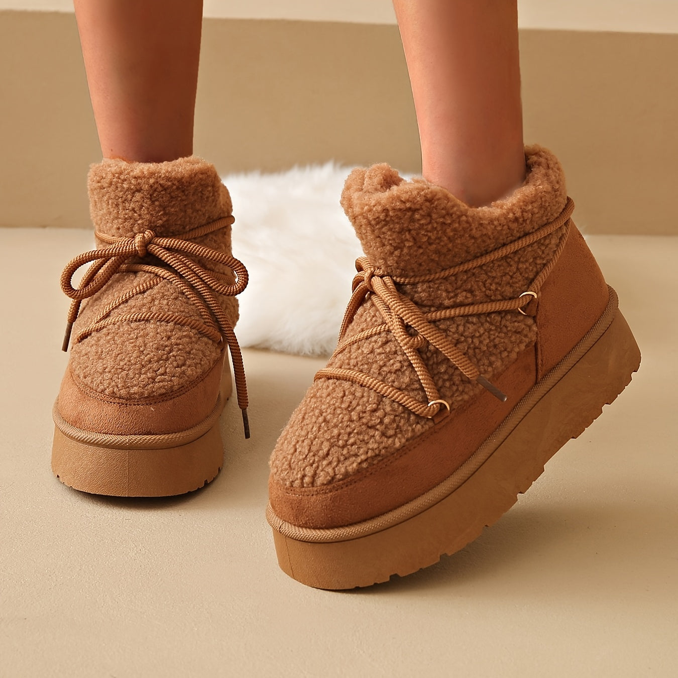 Women's Faux Fur Winter Snow Boots Plush Lined Thick Sole