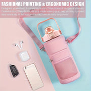 Botella de agua deportiva de 70oz de uso intensivo, a prueba de fugas, libre de BPA, con funda y pajita