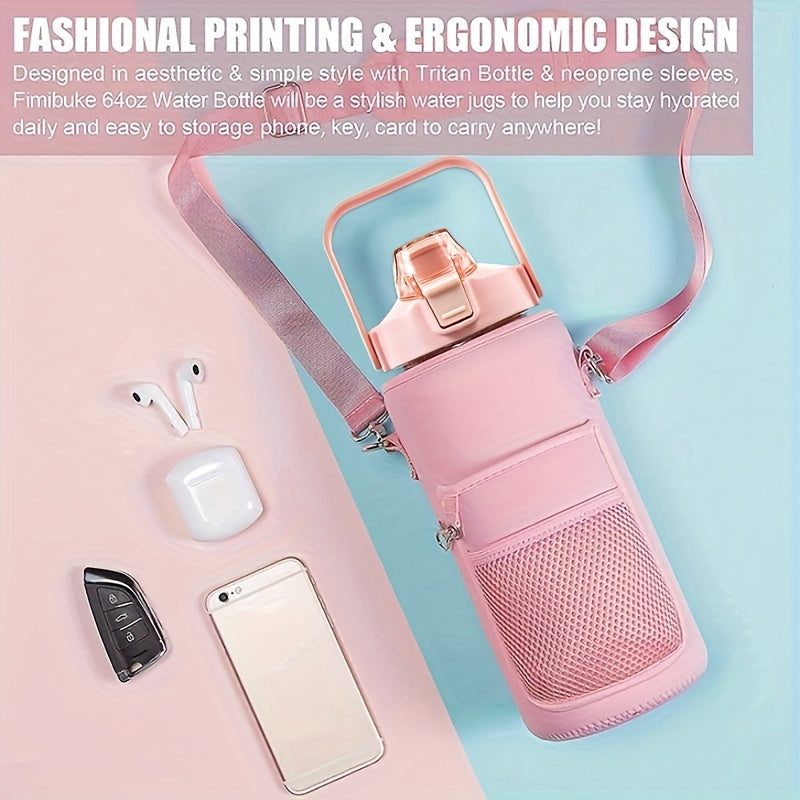 Botella de agua deportiva de 70oz de uso intensivo, a prueba de fugas, libre de BPA, con funda y pajita