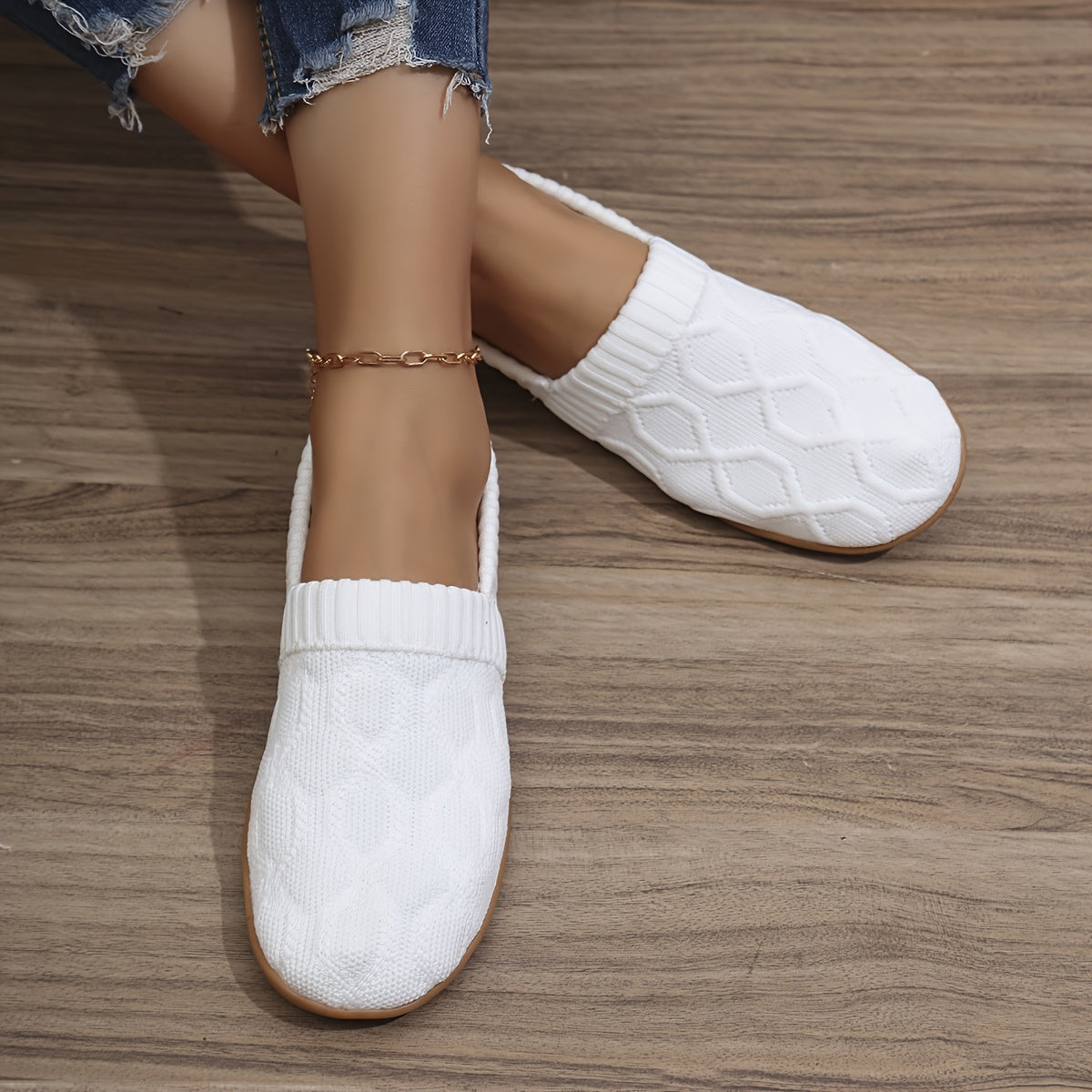 Women's Casual Mary-Jane Flats Breathable Fabric Slip-On Shoes