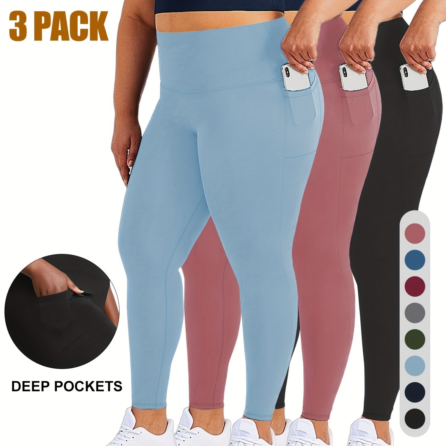 Women High-Waist Leggings with Deep Pockets 9/3 Length 4-Way Stretch