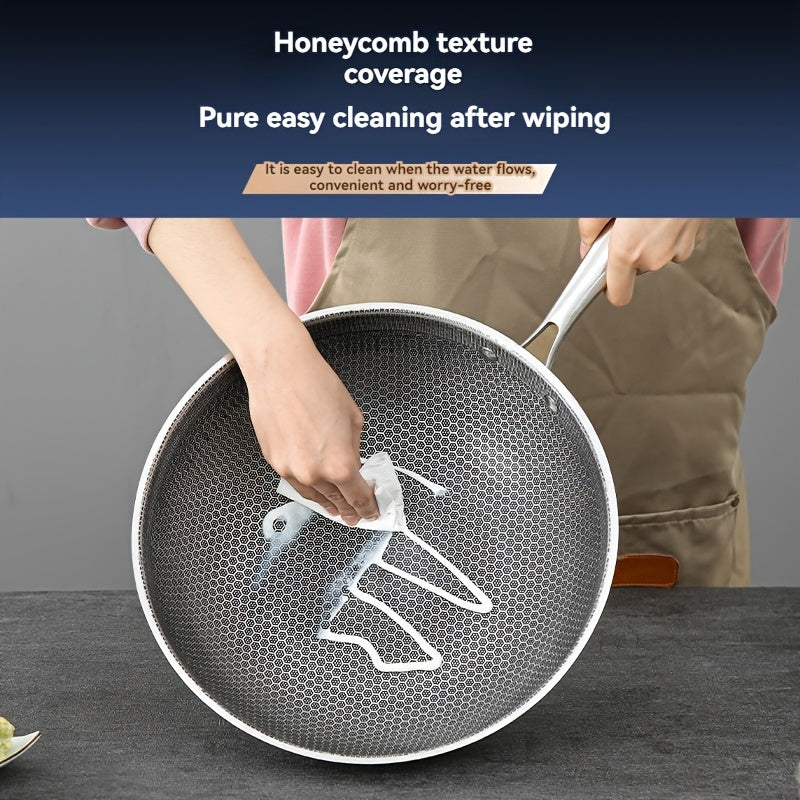 Lightweight Stainless Steel Wok Non-Stick Honeycomb Design Durable Scratch Heat Resistant Cooking Pan