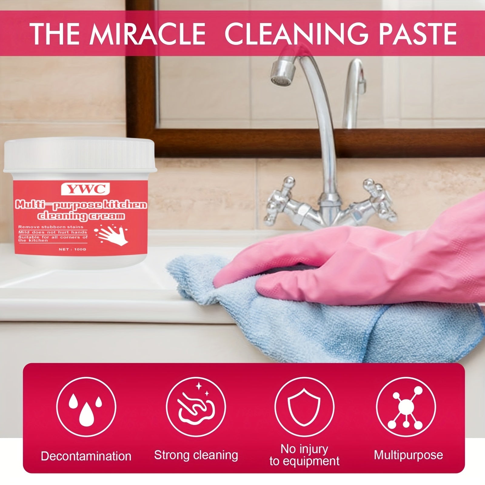 Kuchli ta'sirga ega bo'lgan oshxona pechlari va hammom yuzalarini tozalash uchun pasta, ko'p maqsadli