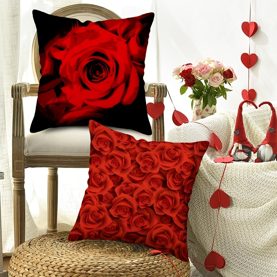 Red Rose Printed Throw Pillow Cover 44.96cm x 44.96cm Floral Cushion Cover for Valentine's Day and Wedding