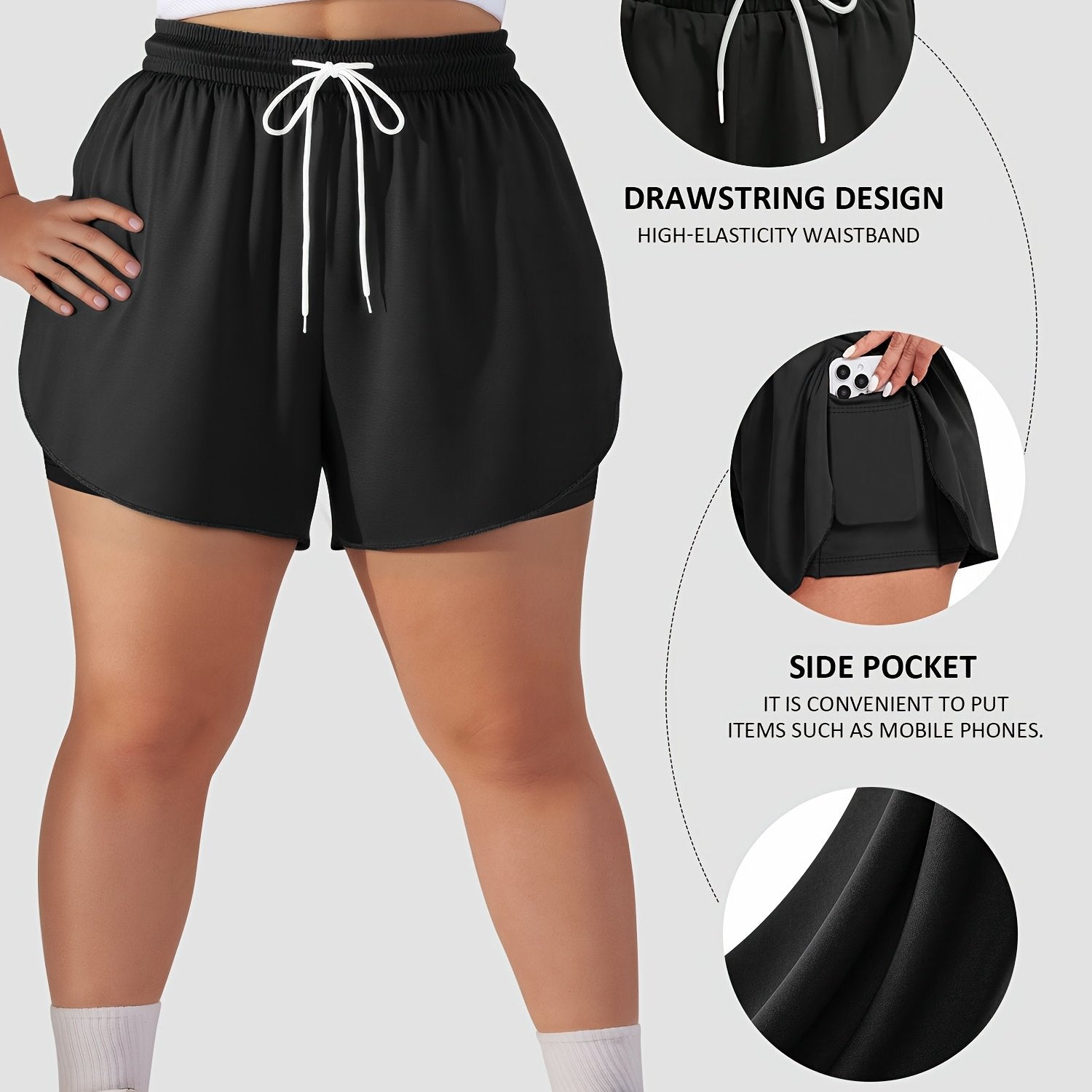 Plus Size Women's High-Elastic Ice Silk Sports Shorts with Drawstring Waist