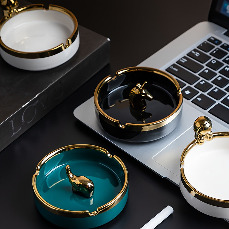 Mini Ceramic Ashtray Odorless Round Portable White Black Green