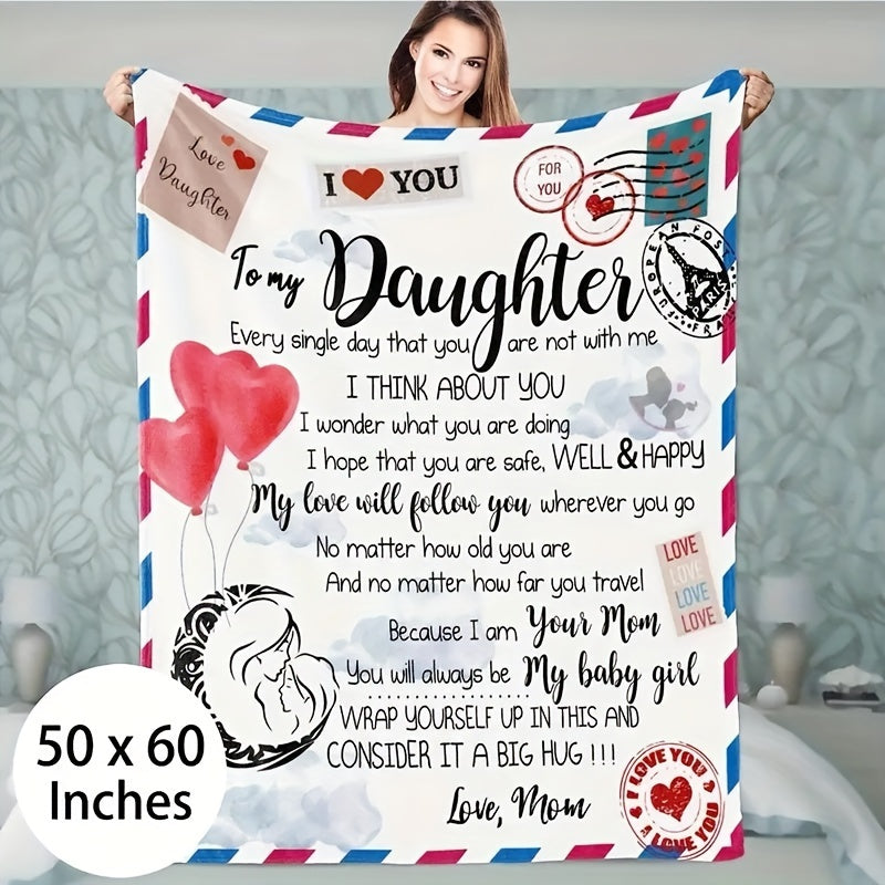 Daughter Love You Printed Flannel Throw Blanket Soft Warm Couch Bed Travel Gift