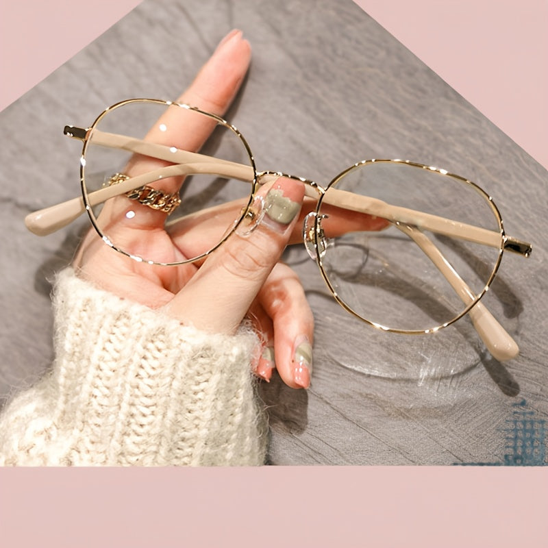 Women's Minimalist Metal Frame Glasses with Flat AC Lenses and Case