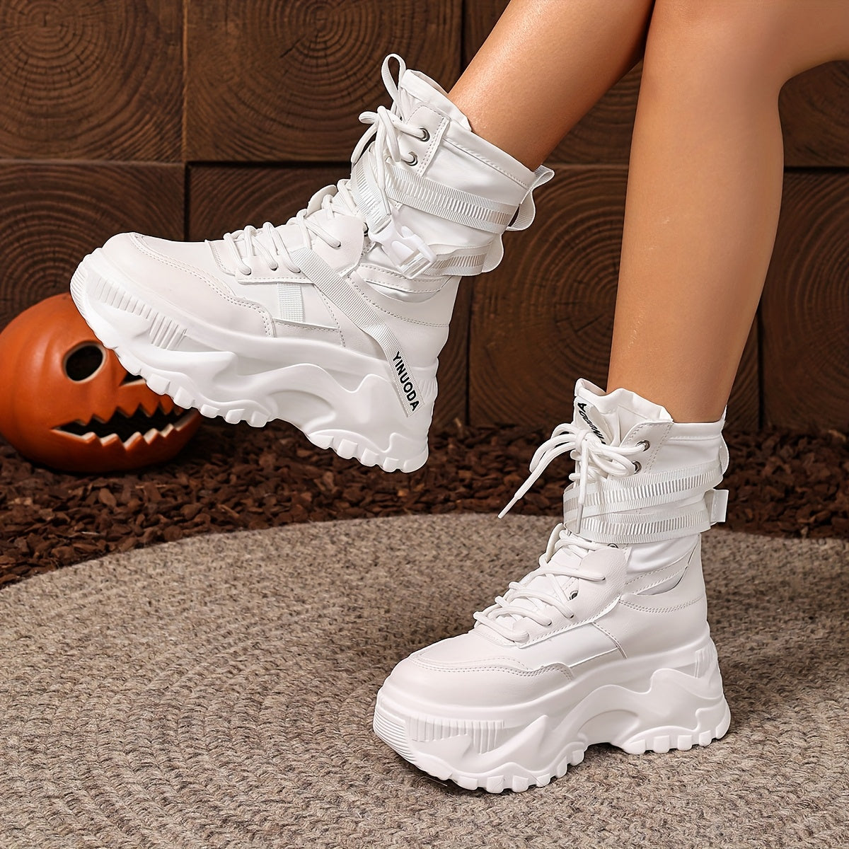 Women's High-Top Fashion Sneakers EVA Fabric Lace-Up Casual Boots