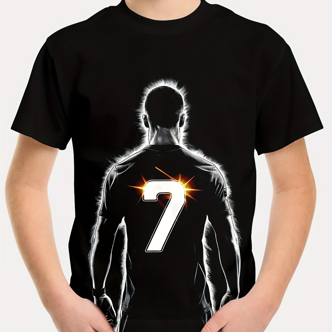 Yigitlar uchun futbol formasi T-shirt, qisqa qo‘l, krujka bo‘yi, polyester, grafik sport, kundalik kiyim